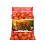 Woven red mesh onion bag.