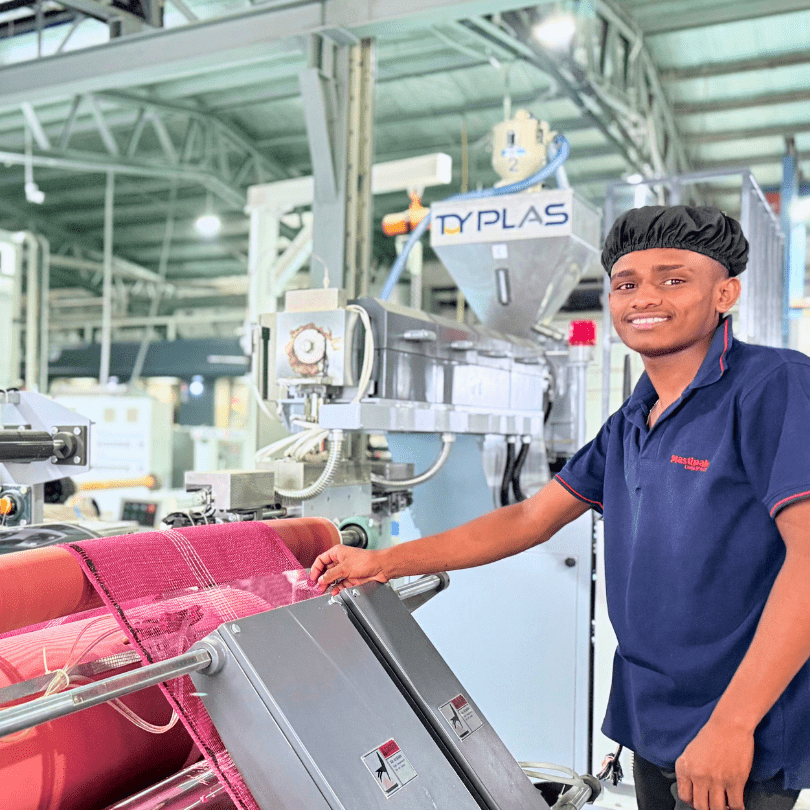 Our company factory with smiling worker.